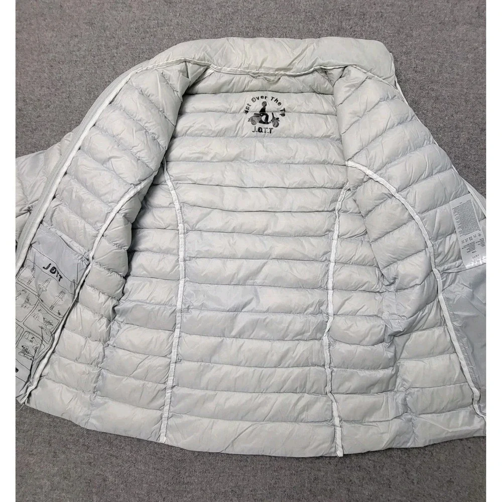 JOTT Women's Lightweight Down‎ Puffer Jacket Gray Zip Front Packable